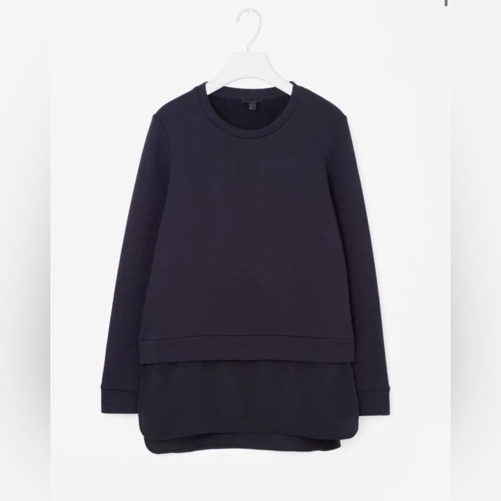 COS Double Layer Sweatshirt with silk panel hem Black Sz Small